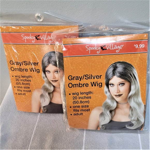 2PC Gray/Silver Ombre Adult Wig for Halloween Couples Costume-Mardi Gras-Cosplay - Picture 1 of 3